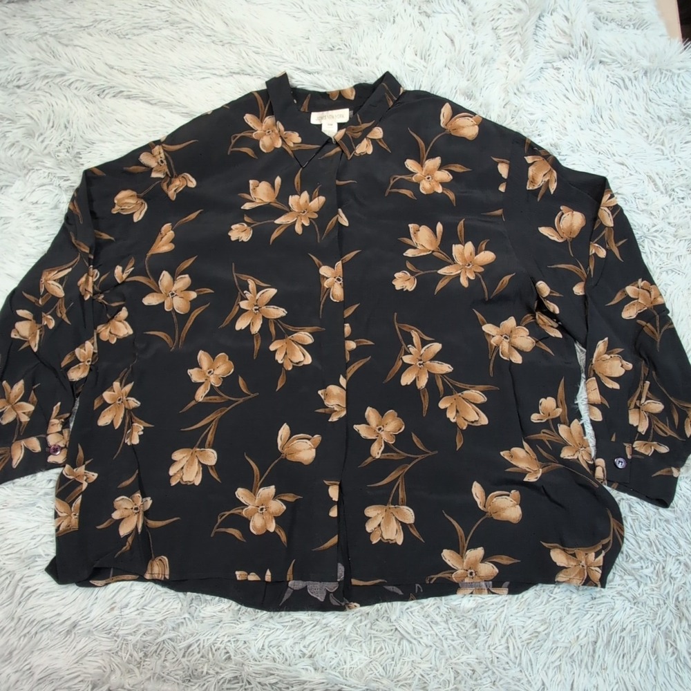 Jones New York Shirt Womens 24W Black Button Up Comfort Casual Preppy Floral